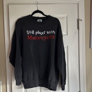 Lee Black Crewneck Sweater with Red Motorcycle Text